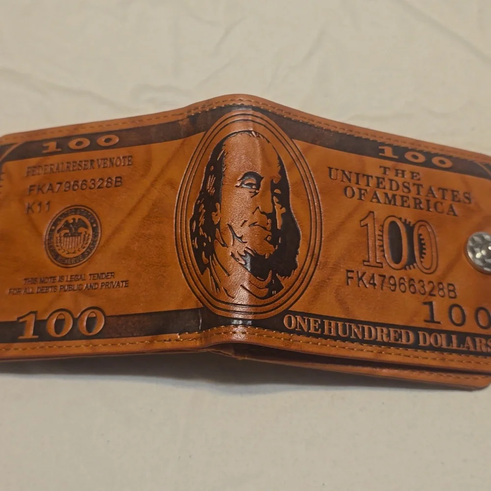 Brown Leather Wallet with Dollar‎ Design